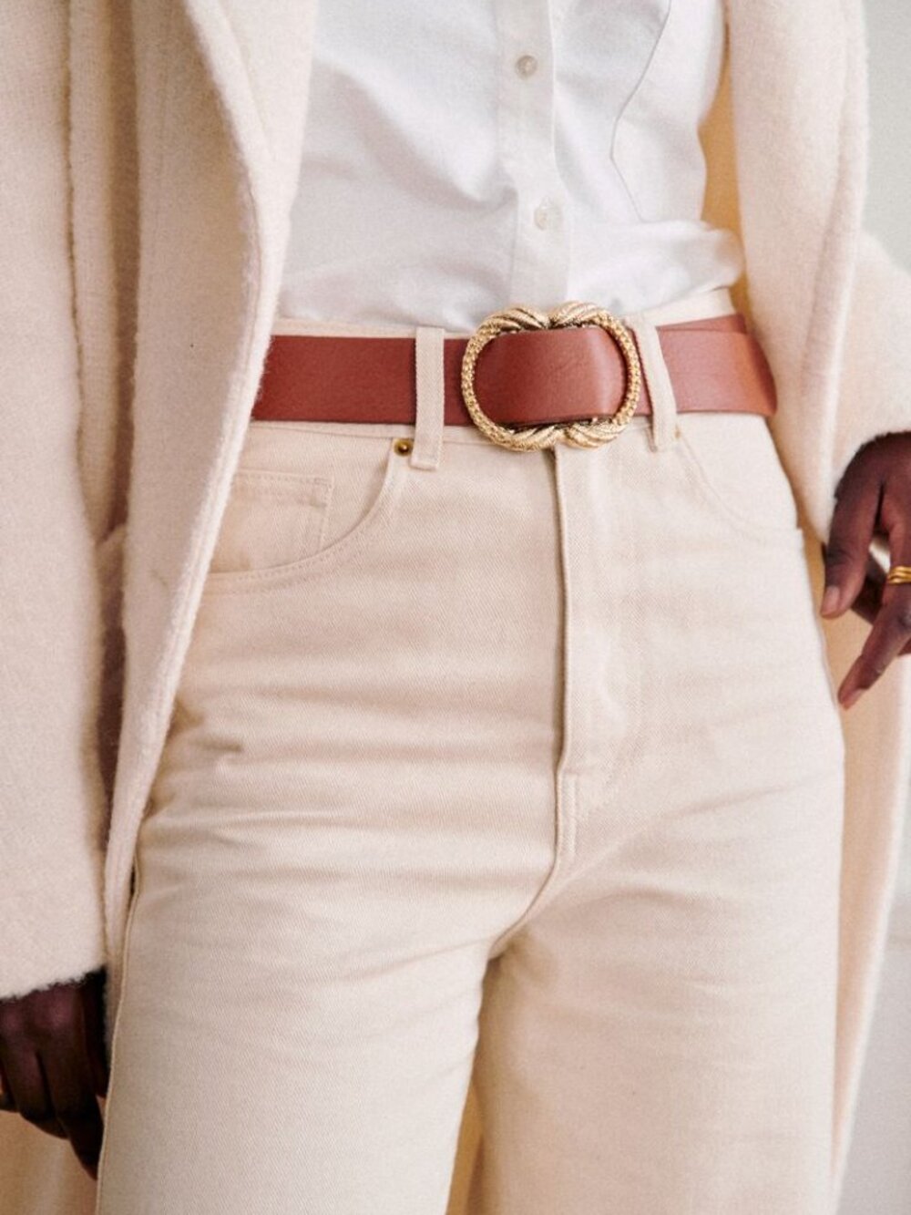 Sézane Artemis belt in Smooth Heritage Camel, size FR90 ~ NWT!